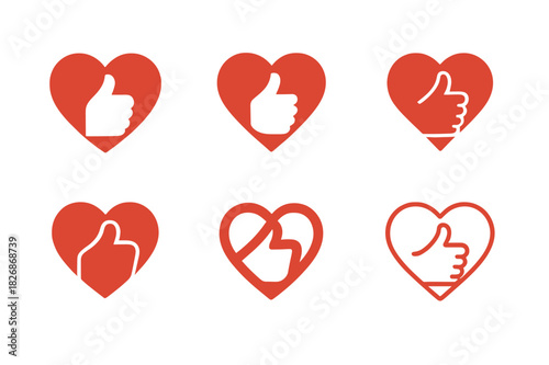 Romantic Icon Variations. Social Media Marketing and Promotions for Valentine's. Icon set. Set Logo of romantic engagement: digital like button shaped as a