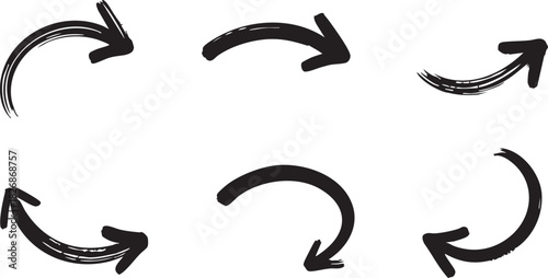 Grunge Hand-Drawn Ink Arrow Set: Straight & Curved Brush Stroke Directional Pointers