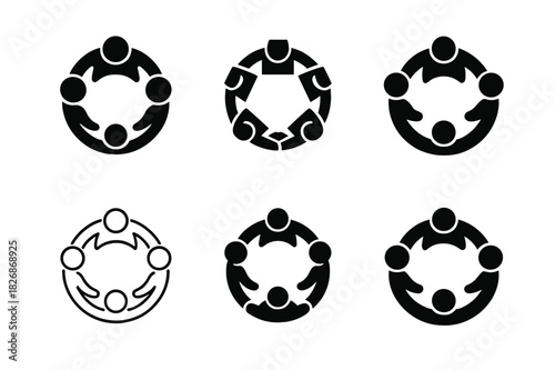 Theater Logo Variations. Theater rehearsal scene. Icon set. Set Logo of Theater rehearsal scene: ensemble circle of actors. harmonious logo variations of the