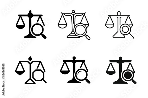 Legal Icon Variations. Law enforcement agents handling legal documentation and investigations. Icon set. Set Logo of Law enforcement agents handling legal