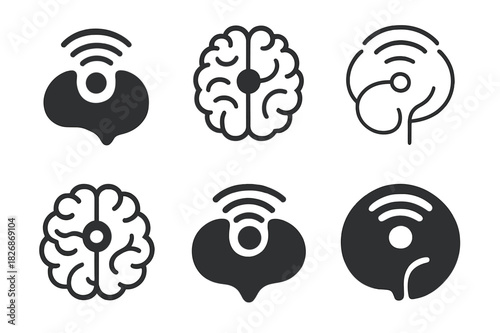 Brain Emotion Logos. How emotions are processed in the brain. Icon set. Set Logo of How emotions are processed in the brain: thalamus relay gateway. harmonious