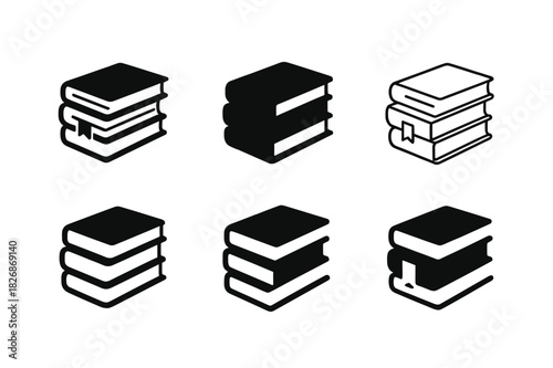 Book Logo Variations. Book recommendations. Icon set. Set Logo of books: stacked books with bookmark. harmonious logo variations of the same emblematic