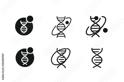 Interplanetary DNA Logos. Genetic Engineering for Space Colonization. Icon set. Set Logo of interplanetary genetics: DNA loop orbiting distant star. harmonious