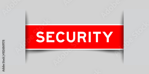 Red color square shape sticker label with word security inserted in gray background