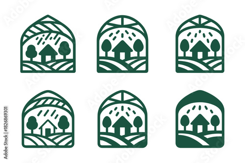 Rural Climate Adaptation. Rural communities and their adaptation to changing climates. Icon set. Set Logo of Rural communities and their adaptation to changing