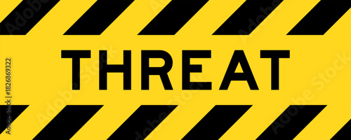 Yellow and black color with line striped label banner with word threat