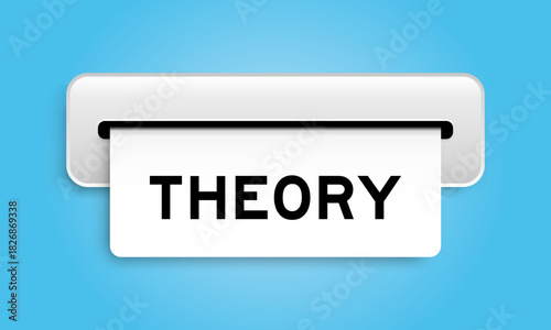 White coupon banner with word theory from machine on blue color background