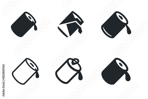 Soda Can Logos. soda can open. Icon set. Set Logo of soda can open: carbonated burst. harmonious logo variations of the same emblematic concept, each with