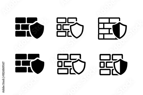 Antivirus Logo Variations. Installing antivirus software. Icon set. Set Logo of Installing antivirus software: firewall bricks with shield overlay. harmonious
