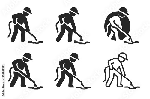 Road Repair Icons. Road maintenance crews repairing potholes and streets. Icon set. Set Logo of Road maintenance crews repairing potholes and streets: crack