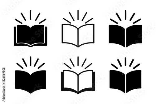 Journalism Ethics Emblems. Journalism ethics and bias. Icon set. Set Logo of journalism ethics and bias: open book with rays of light representing