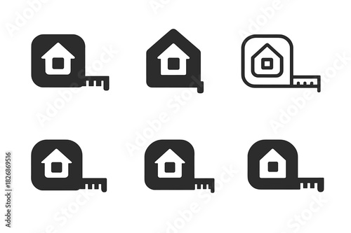 DIY Logo Variations. DIY home improvement. Icon set. Set Logo of DIY home improvement: measuring tape partially extended. harmonious logo variations of the