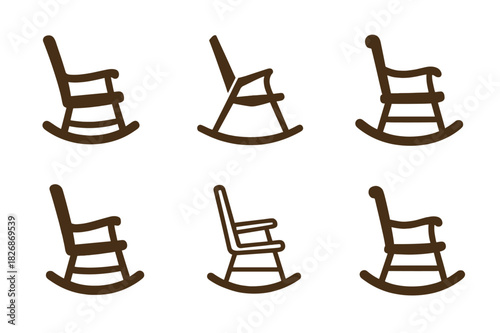 Vintage Furniture Icon Set. Restoring antique furniture and home items. Icon set. Set Logo of vintage craftsmanship: restored rocking chair. harmonious logo