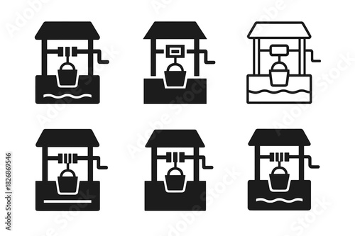 Self-Sufficiency Logo Variations. Self-sufficiency. Icon set. Set Logo of self-sufficiency: water well. harmonious logo variations of the same emblematic