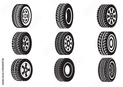Set Of Tire icon, Tire silhouette vector