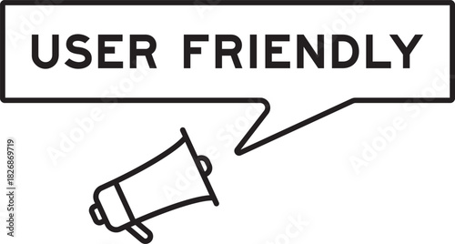 Megaphone icon with speech bubble in word user friendly on white background