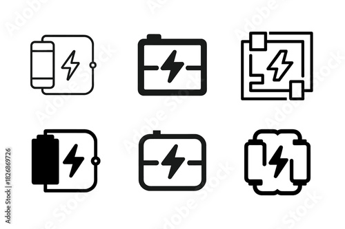Electric Circuit Logos. How electricity flows. Icon set. Set Logo of how electricity flows: electric circuit. harmonious logo variations of the same emblematic