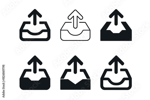 Outgoing Mail Icons. Outgoing mail tray. Icon set. Set Logo of outgoing mail tray: digital send symbol. harmonious logo variations of the same emblematic