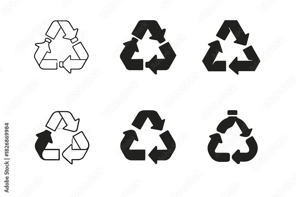 Obraz premium Plastic Recycling Icons. Plastic recycling and upcycling innovations. Icon set. Set Logo of Plastic recycling and upcycling innovations: circular arrows formed
