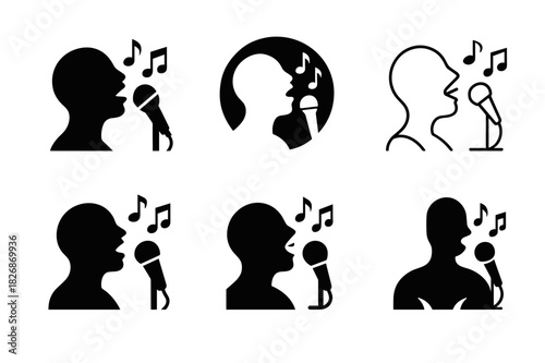 Jazz Logo Variations. Vocal improvisation and scat singing. Icon set. Set Logo of jazz expression: jazz club mood. harmonious logo variations of the same