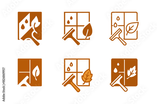 Autumn Cleaning Icon Set. Autumn home cleaning and organization. Icon set. Set Logo of Autumn home cleaning and organization: window squeegee with droplets and