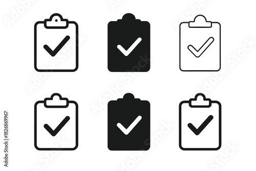 Online Grading Icons. Online grading system. Icon set. Set Logo of Online grading system: checkmark clipboard. harmonious logo variations of the same