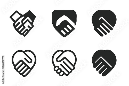 Entwined Hands Icons. Close-up photographs of hands touching or entwining. Icon set. Set Logo of hands entwined: intertwined fingers. harmonious logo
