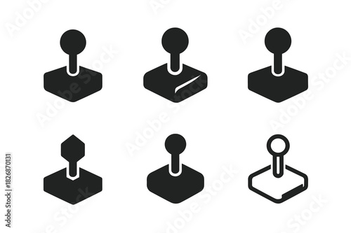 Indie Game Logos. Indie games. Icon set. Set Logo of indie games: joystick. harmonious logo variations of the same emblematic concept, each with different