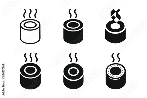 Insulated Pipe Logo Variations. Pipe Insulation Materials. Icon set. Set Logo of thermal protection: insulated pipe cross-section. harmonious logo variations