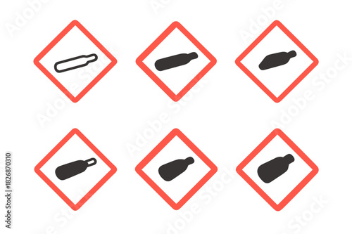 Gas Cylinder Warning Icons. Chemical safety labels. Icon set. Set Logo of hazard communication: gas cylinder warning. harmonious logo variations of the same