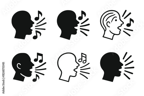 Jazz Expression Logos. Vocal improvisation and scat singing. Icon set. Set Logo of jazz expression: sound burst and melody. harmonious logo variations of the