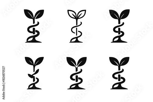 Biodiversity Loss Icons. biodiversity loss. Icon set. Set Logo of biodiversity loss: invasive vine choking sapling. harmonious logo variations of the same