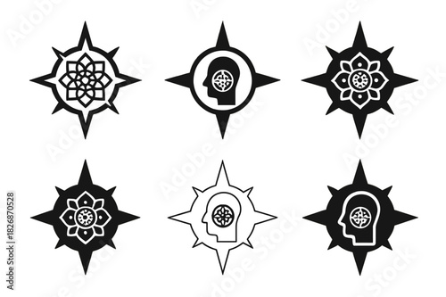 Religion Identity Emblems. The relationship between religion and personal identity. Icon set. Set Logo of The relationship between religion and personal