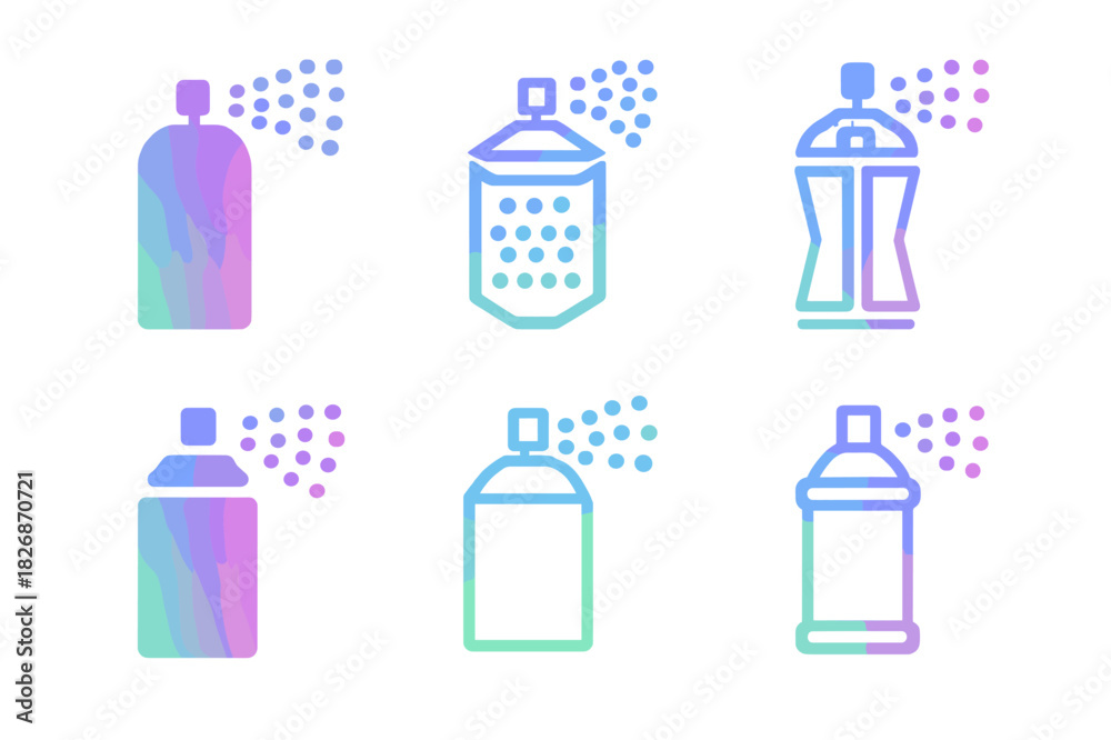 Fototapeta premium Digital Graffiti Icons. Virtual graffiti and street art in digital worlds. Icon set. Set Logo of digital expression: holographic spray pattern. harmonious logo