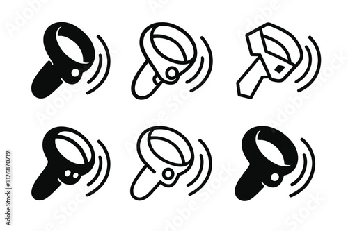 VR Controller Icons. Virtual reality gaming. Icon set. Set Logo of VR experience: VR controller in motion. harmonious logo variations of the same emblematic