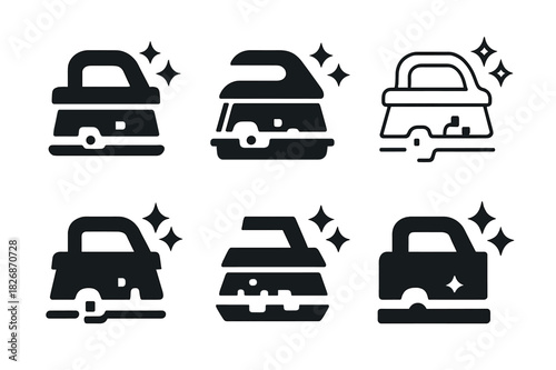 Kitchen Cleaning Icons. Tidying up the kitchen counters. Icon set. Set Logo of Tidying up the kitchen counters: scrub brush. harmonious logo variations of the