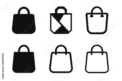 Leathercraft Logo Variations. Leatherworking and creating custom bags. Icon set. Set Logo of leathercraft: handmade tote silhouette. harmonious logo variations