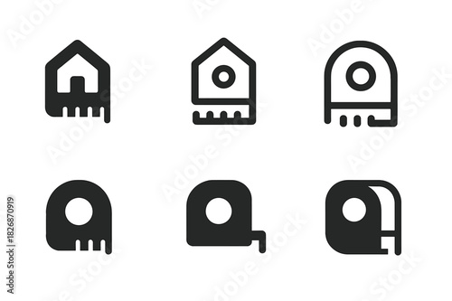 DIY Logo Variations. DIY home improvement. Icon set. Set Logo of DIY home improvement: measuring tape partially extended. harmonious logo variations of the