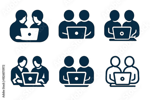 Creative Logo Variations. Behind-the-Scenes Content Tips. Icon set. Set Logo of creative team: designers collaborating on content setup. harmonious logo