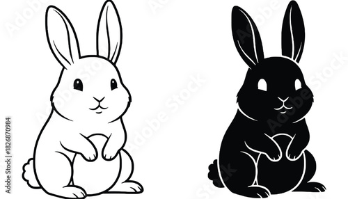 Bunny rabbit vector illustration cute animal black and white