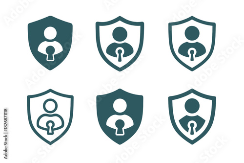 Authentication Icon Set. User authentication flow. Icon set. Set Logo of user authentication flow: secure login shield protecting account profile. harmonious