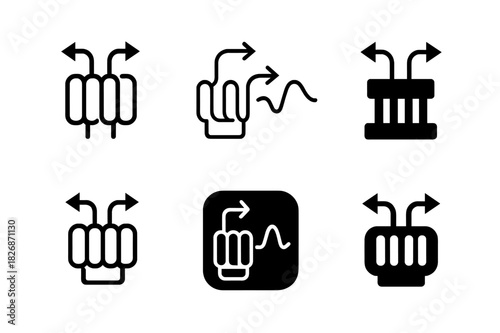 Electricity Flow Icons. How electricity flows. Icon set. Set Logo of how electricity flows: generator coil. harmonious logo variations of the same emblematic