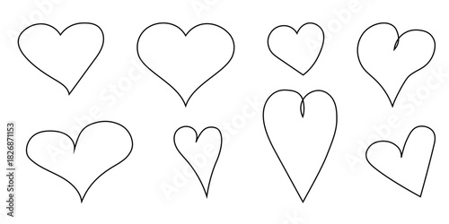 Heart outline set for love, romance, Valentine’s Day cards, and wedding design themes, vector illustration