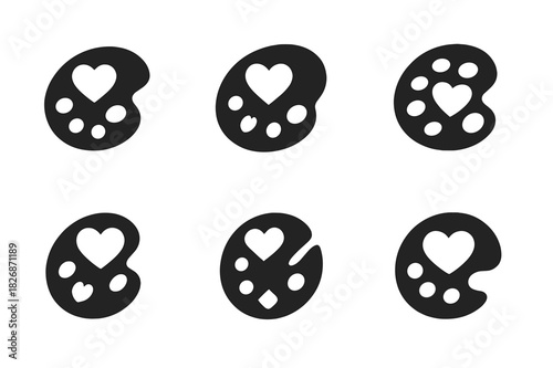 Artistic Love Icons. Love and affection through artistic expressions (painting, music). Icon set. Set Logo of love and affection through artistic expressions: