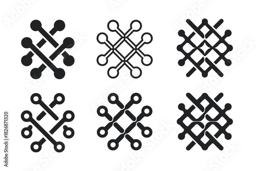 Smart Textiles Icons. Smart textiles. Icon set. Set Logo of smart textiles: fiber weave with sensor node pattern. harmonious logo variations of the same