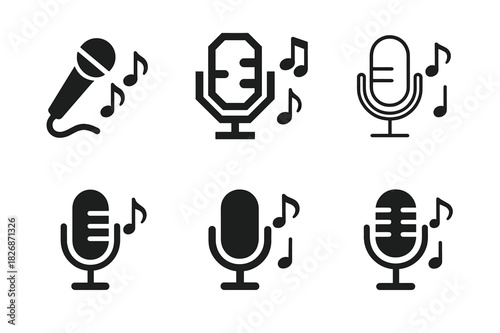 Jazz Logo Variations. Vocal improvisation and scat singing. Icon set. Set Logo of jazz expression: microphone and jazz notes. harmonious logo variations of the