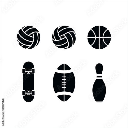 Collection of sports equipment isolated on white background