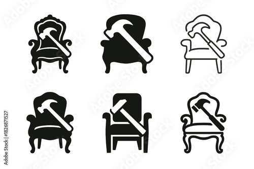 Vintage Craftsmanship Logos. Restoring antique furniture and home items. Icon set. Set Logo of vintage craftsmanship: repair workshop emblem. harmonious logo