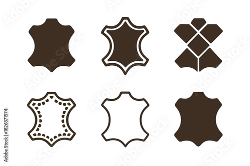 Leathercraft Emblem Variations. Leatherworking and creating custom bags. Icon set. Set Logo of leathercraft: leather hide symbol. harmonious logo variations of