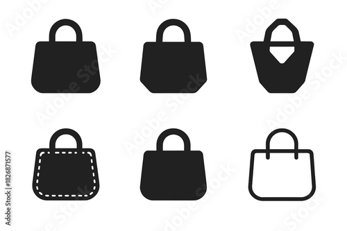 Leathercraft Logo Variations. Leatherworking and creating custom bags. Icon set. Set Logo of leathercraft: handmade tote silhouette. harmonious logo variations